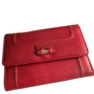 Liz Claiborne Red Wallet with Gold Clasp and Textured Leather